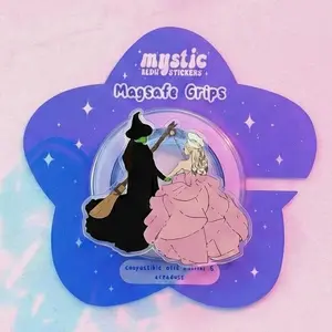 Magnetic Phone Grip Pink Princess & Green Witch Kindleholder – Musical Besties Back View Art, Broadway Fan Magneticphonegrips, Magic Duo, Gift for Best Friend