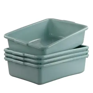 4 Pack Versatile Plastic Bus Box, 8 L Small Commercial Bus Tubs, 14.8" x 10.8" x 3.9"