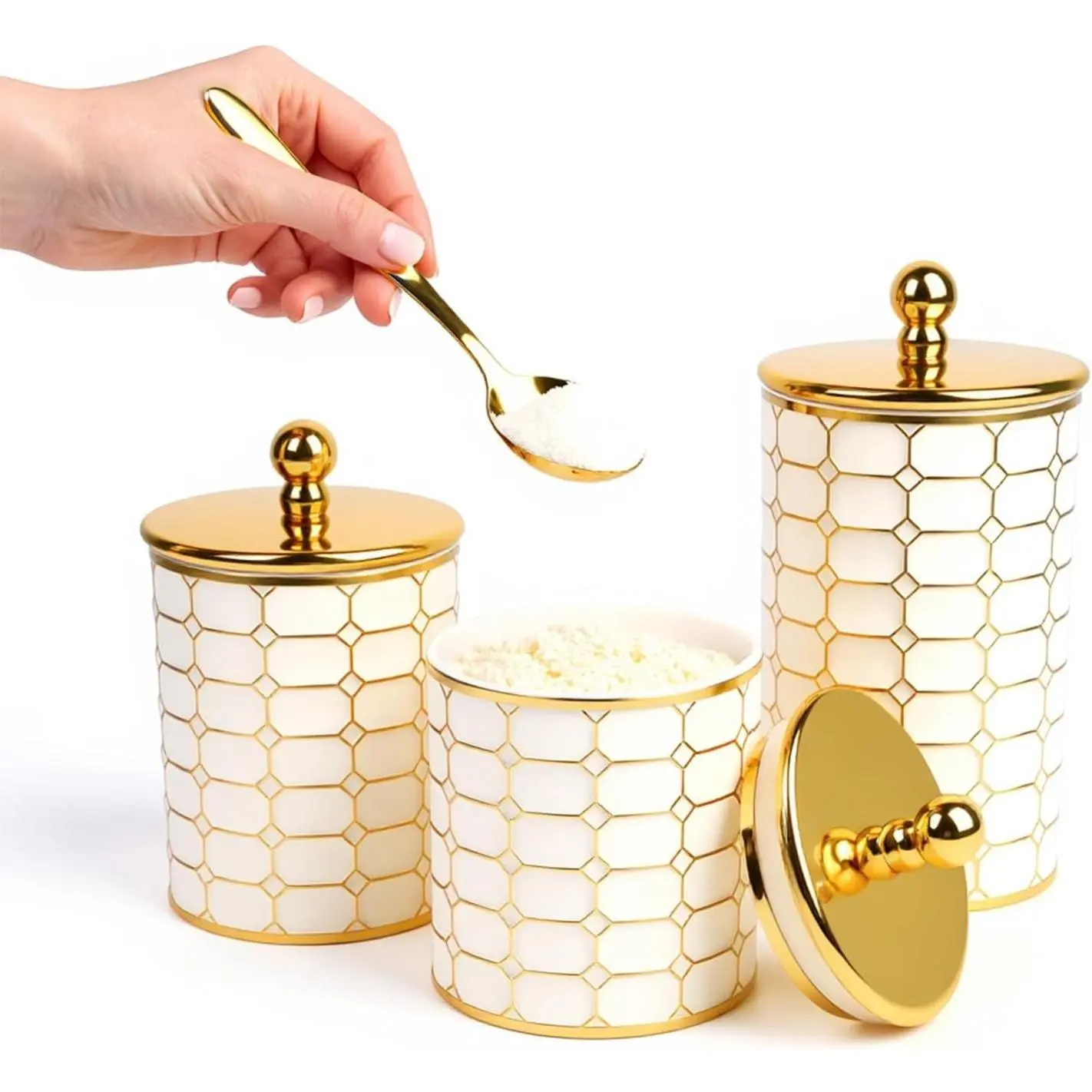 3-Piece Plastic Canister Set, Airtight Food Storage Containers for Kitchen Countertop & Pantry, BPA-Free Canisters for Flour, Sugar, Coffee, Tea, Farmhouse Style Organizers