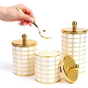 3-Piece Plastic Canister Set, Airtight Food Storage Containers for Kitchen Countertop & Pantry, BPA-Free Canisters for Flour, Sugar, Coffee, Tea, Farmhouse Style Organizers