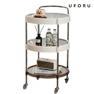 UFORU 2 Tier / 3 Tier Round Rolling Side Table Cart, Modern Mobile Serving Cart with Wheels, Multifunctional Storage Trolley for Living Room, Bedroom & Kitchen, Black & White Available#SummerWins#DFYD