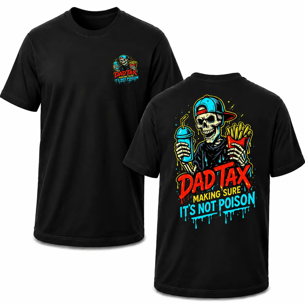 Unisex Short-Sleeve Round Neck T-Shirt, Funny Dad Tax Skeleton Graphic Vintage Streetwear Tee, Casual Non-Poison Check Gift for Fathers (Sports & Outdoor Clothing, Sports Tops), Shortsleeve