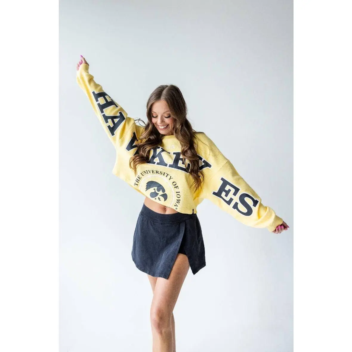 Iowa Phipps Split Sleeve Cropped Corded Crew
