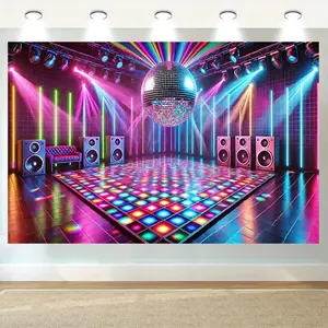 Disco Ball & Disco Mirror Pattern Party Backdrop, 1 Count Colorful Party Decoration Banner, Photo Props Background Cloth for Birthday Party, Ornaments