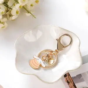 Lotus Leaf Shape Ring Holder Dish - Small Key Bowl, Ceramic Trinket Tray Organizing Necklace Earrings for Mom, Sister, White
