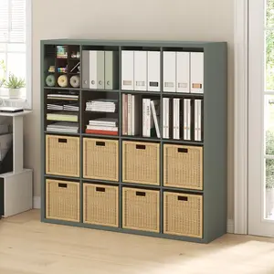 CUBICLE Bookcase, 16-Cube Thick Frame Bookshelf, Reversible Open Back Bookcase, 14.6 x 57.8 x 58, for Living Room Bedroom Home Office, Sage Green