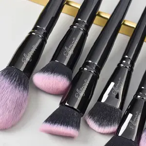Ellianna Beauty Professional Brushes with Pink and Black Handles for Makeup Application Custom Pencil Sharpener Set & Handheld Mirror Essential Tools Included