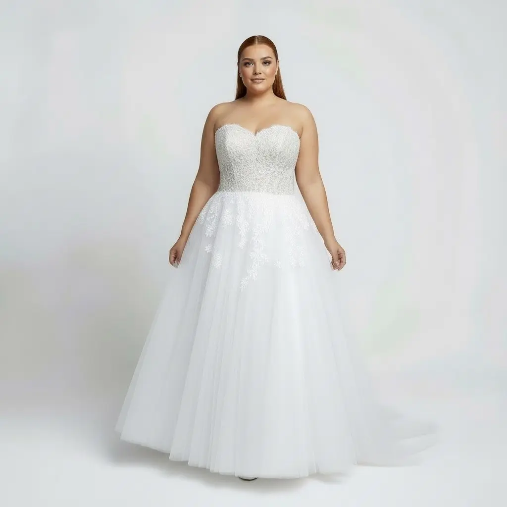 The Mallory Dress - Size 24, Ivory Tulle A-Line Silhouette, Sweetheart Bodice, Adjustable Corset Closure, Elegant & Comfortable Bridal Gown for Brides on TikTok Shop