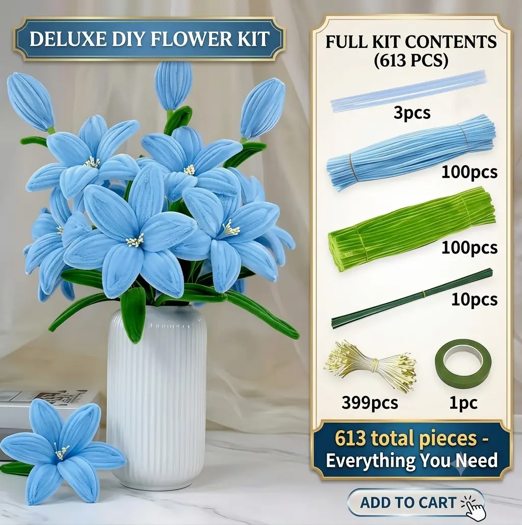 Multi-Color Classic Macaron Twist Rods Fuzzy Wire Set, 613/200pcs Blue Solid Color, DIY Handmade Wool Straws for Easter Bunny Crafts, Floral Arranging