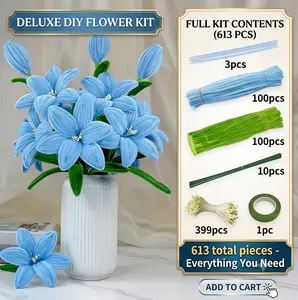Multi-Color Classic Macaron Twist Rods Fuzzy Wire Set, 613/200pcs Blue Solid Color, DIY Handmade Wool Straws for Easter Bunny Crafts, Floral Arranging