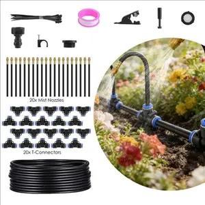 360 Bendable Drip Irrigation Kit 49FT 20 Mist Nozzles 20 T Connectors