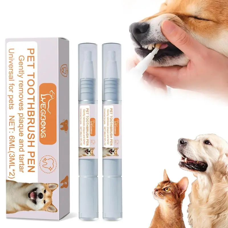 2 PCS 2025 New Pet Toothbrush Pen Pet Tooth Whitening, Dental Care Gel,Ergonomic Brightening Pens for Dog Cats Dental Care Fresh Breath