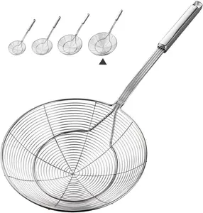 7.9 Inch Spider Strainer Skimmer, Reinforced Double Coil Wire Skimmer with Large Handle Solid Stainless Steel Strainer Ladle for Cooking and Frying (1 - )