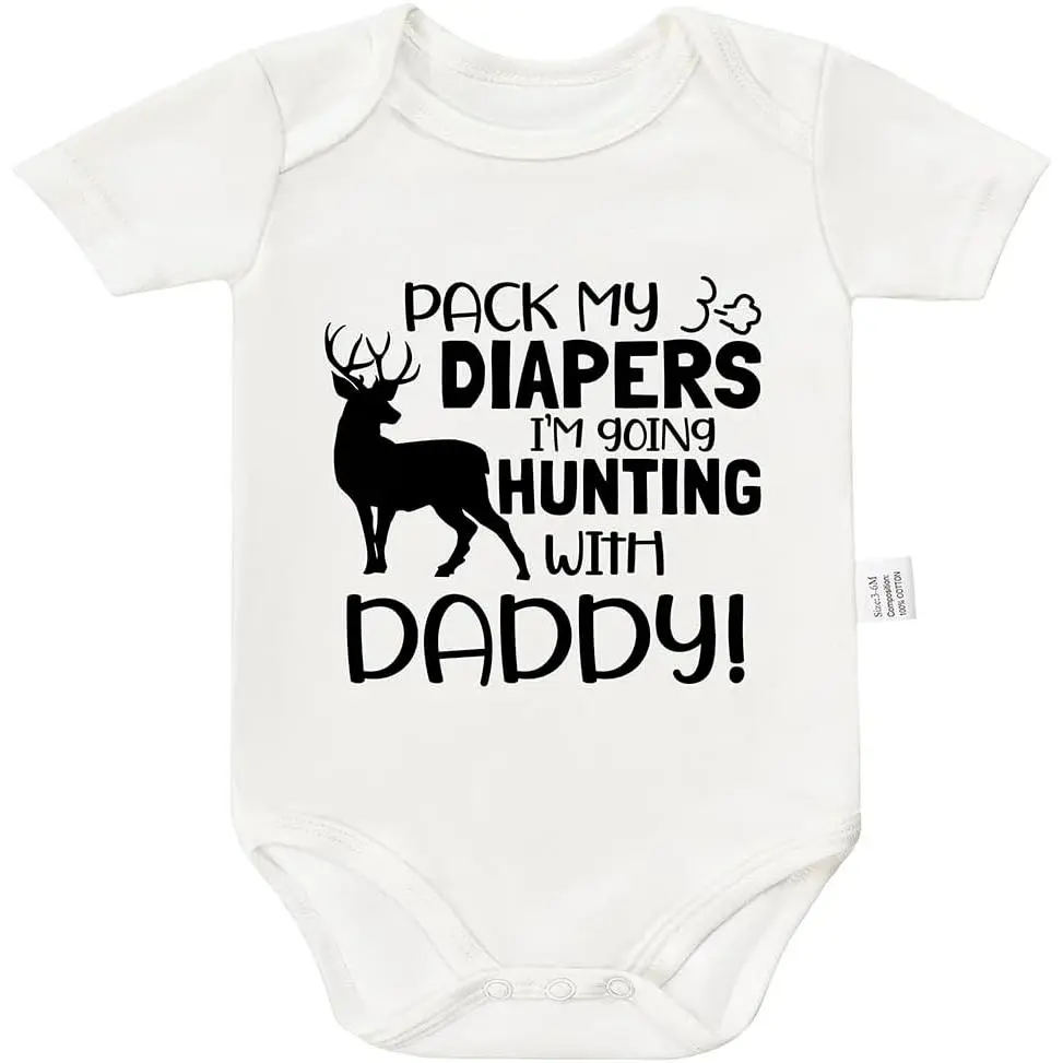 Pack My Diapers I'm Going HUNTING With Daddy Funny Bodysuit, Gender Neutral Baby Clothes for 0-24 Month Rompers High Flexibility Cotton