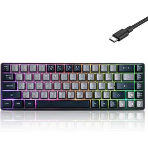 Wired Portable 60% Mechanical Feeling Gaming Keyboard,RGB LED Backlit Compact 68 Keys Mini Wired Office Keyboard for Windows Laptop PC Mac Gamer, Typist, Travel on Business Trip -Grey and Black