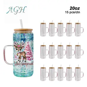 AGH US 20OZ Exclusive Snow Globe double wall Glass glitter handle tumbler with bamboo lids 15pcs/carton