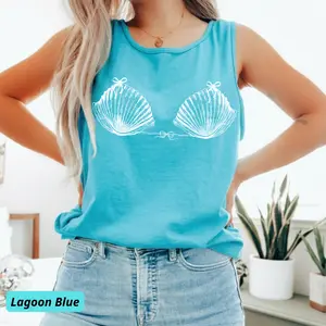 Comfort Colors Vintage 90s Seashell Tank Top, Ocean Lover Tank, Summer Trip, Mermaid Tank Top , Preppy Coastal Aesthetic Top, Coquette Bow Beach Outfit