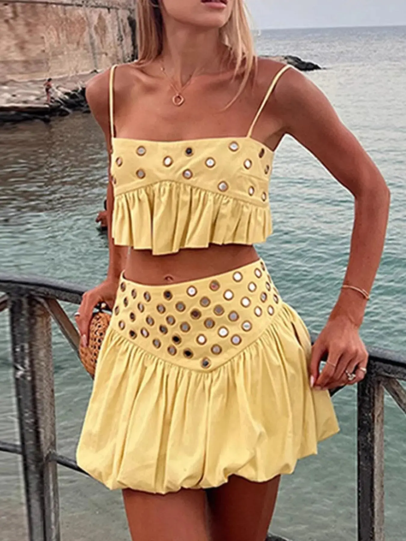 Eyelet Cami and Bubble Skirt Set Eyelet Cami and Bubble Skirt Set