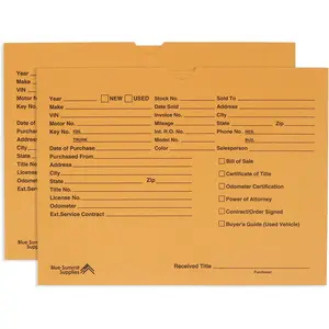 Vehicle Deal Jackets for Dealerships, Tan, Pre-Printed Car Jacket, Pack of 100 Dealer Record Envelopes