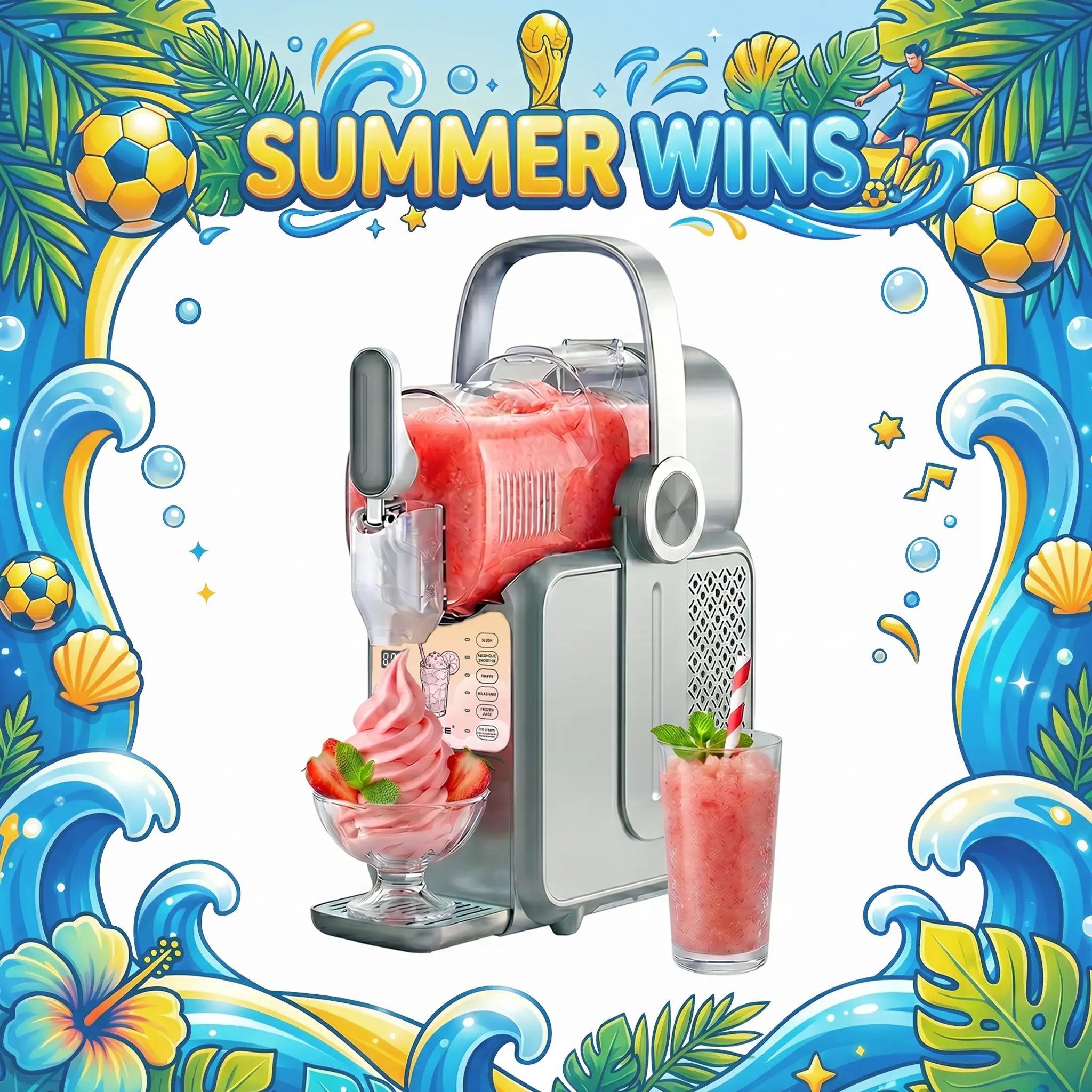 GSEICE 3L Compact Portable Ice Cream Maker Machine - EU CE Certified, ~25 lbs Weight, 5 Preset Programs, Auto-Cleaning, Adjustable Delay Start, 1-Year Warranty, Slushie Machine (Frozen Slushy Makers for Dining Table, Patio)