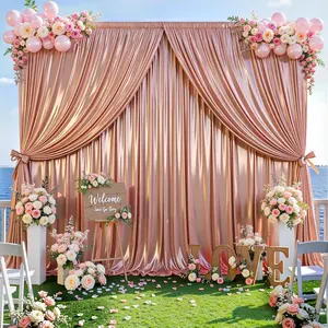 30x10ft Rose Gold Glitter Backdrop Curtain for Parties, Wrinkle Free Satin Photo Backdrop Drapes 6 Panels 5x10FT Shimmer Back Drop Cloth for Wedding Birthday Baby Shower Photography Background Decor
