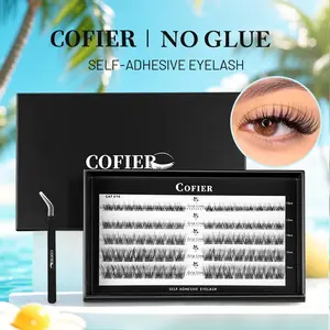 Lash Clusters Kit - Cofier No Glue Self-Adhesive Lash Clusters, DIY Lash Extensions Beginner-Friendly with Tweezers