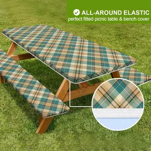 3pcs Plaid Pattern Tablecloth, Outdoor Camping & Picnic Rectangular Table Cover, Multiple Specifications Available, Fits 4ft/6ft/8ft Tables, Classic Checkered Design (Teal/Beige/Brown), No Furniture Included