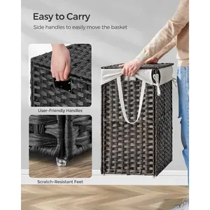 Synthetic Rattan Laundry Hamper with Lid, 23.8 Gallon (90 L), Foldable, Removable Liner, Chestnut Brown ULCB051K02 Organiser