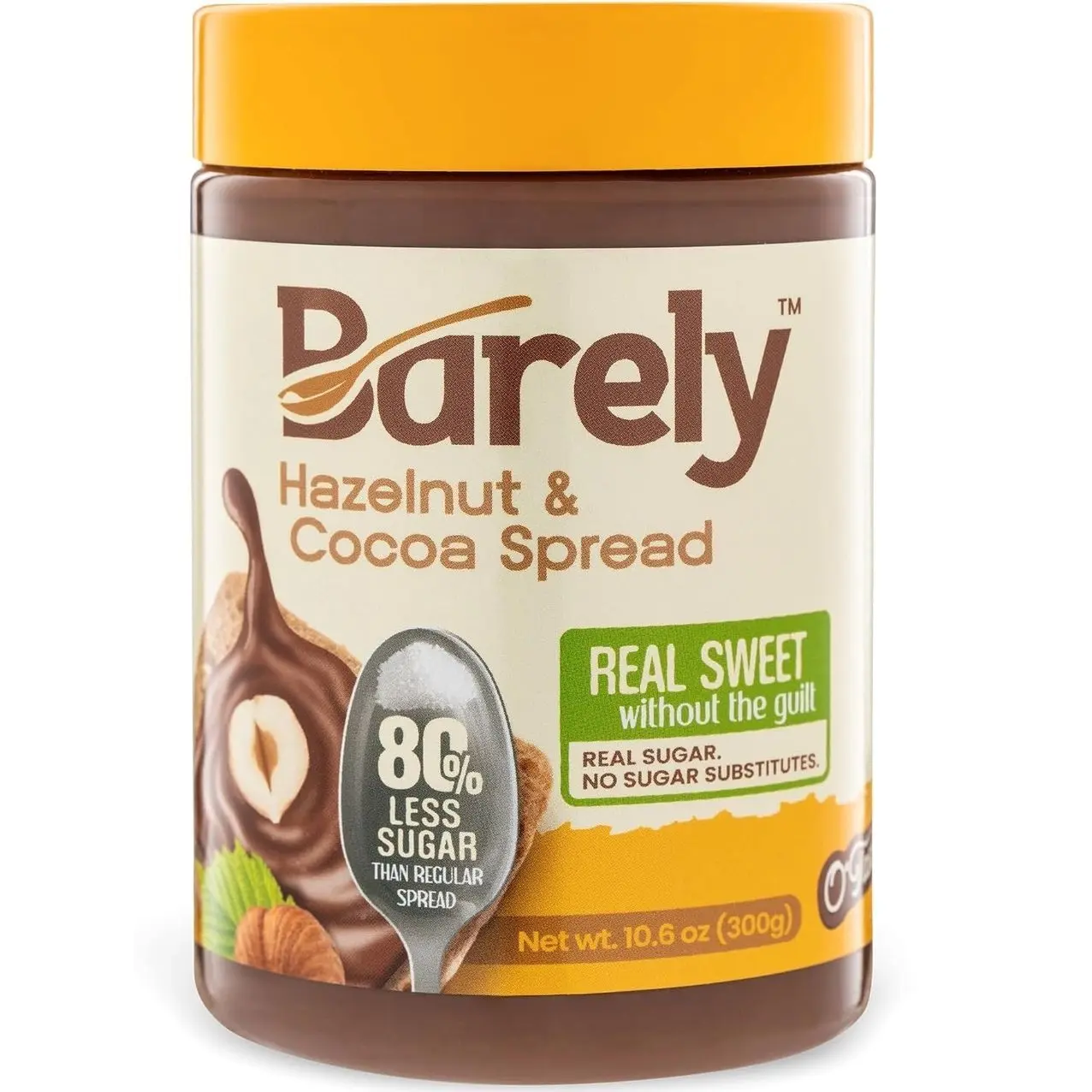 Hazelnut & Cocoa Spread by Barely, Low Sugar & No Artificial Sweeteners, Vegan, Keto Friendly, Delicious Chocolate Spread & Dessert Dip – High in Fiber with just 3.2 g Cane Sugar per Serving (1-Pack)