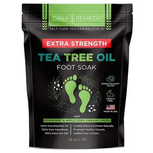 DAILY REMEDY EXTRA STRENGTH Tea Tree Oil Foot Soak w/ Epsom Salt Made in USA Toenails, Athlete's Foot, Itchy Feet, Stubborn Smelly Foot Odor, Pedicure Calluses & Soothes Sore Tired Achy Feet 16 Oz, Black