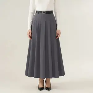 Anna-Kaci Women's High Waist Pleated Maxi Skirt with Structured A-Line Silhouette - Medium, Gray