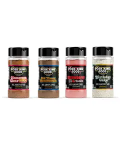Pork King Good Dessert Seasoning Variety Pack - Cinnamon ChurWHOA, Old-Timey Butterscotch, Birthday Cake, and Strawberry Shortcake! 4 Sweet Spice Jars, Perfect for Baking, Sprinkling on Pancakes and Popcorn, Cocktail Rimmers