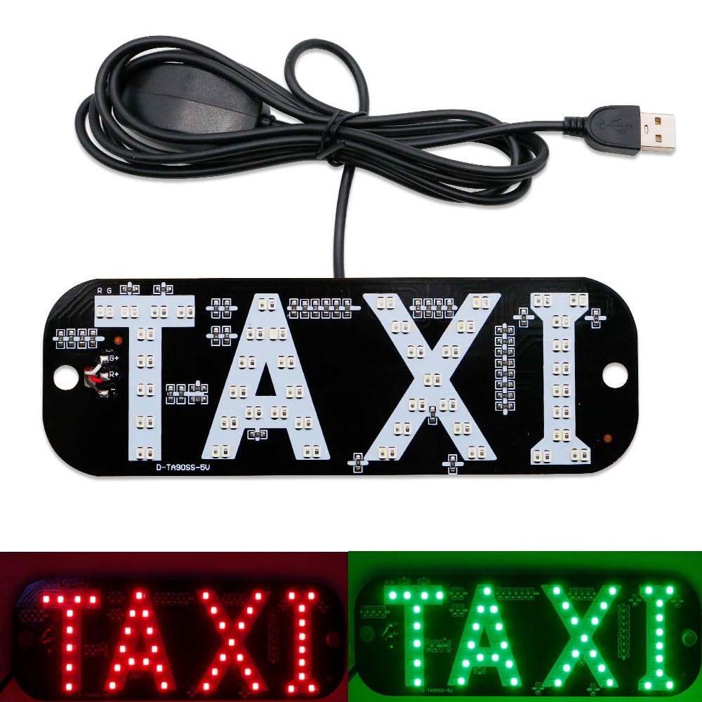 Taxi Sign, 2colors LED Light Logo,on Car Window with DC 6V Car Charger Inverter for Rideshare Driver Taxi Light up Sign (Red and Green)