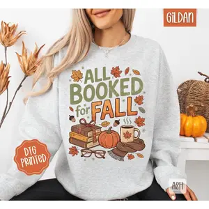 All Booked for Fall Sweatshirt, Trendy Women's Autumn Reading Crewneck