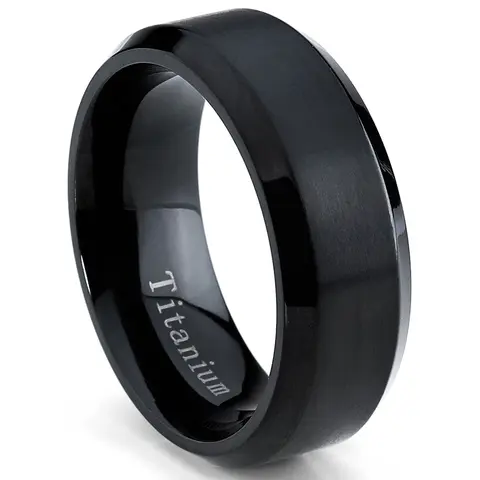 Male Black Titanium Metal Ring - 8mm Brushed Finished Wedding Band, Comfort Fit, Sizes 7 to 15, Hypoallergenic Gentle-on-Skin Jewelry