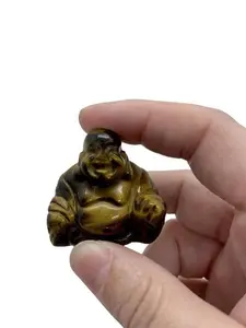 Tiger's Eye Happy Buddha Crystal Figurine Carved Statue Pocket Stone Home Decoration 1.5 inch Gift Set with Selenite Metaphyscial Healing Crystal Reiki