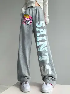 Y2k American Harajuku Retro Sweatpants Mens Womens Hip Hop Rock Letter Embroidery Patch Trousers Casual High Waist Jogging Pants Menswear Pocket Pink fall outfits