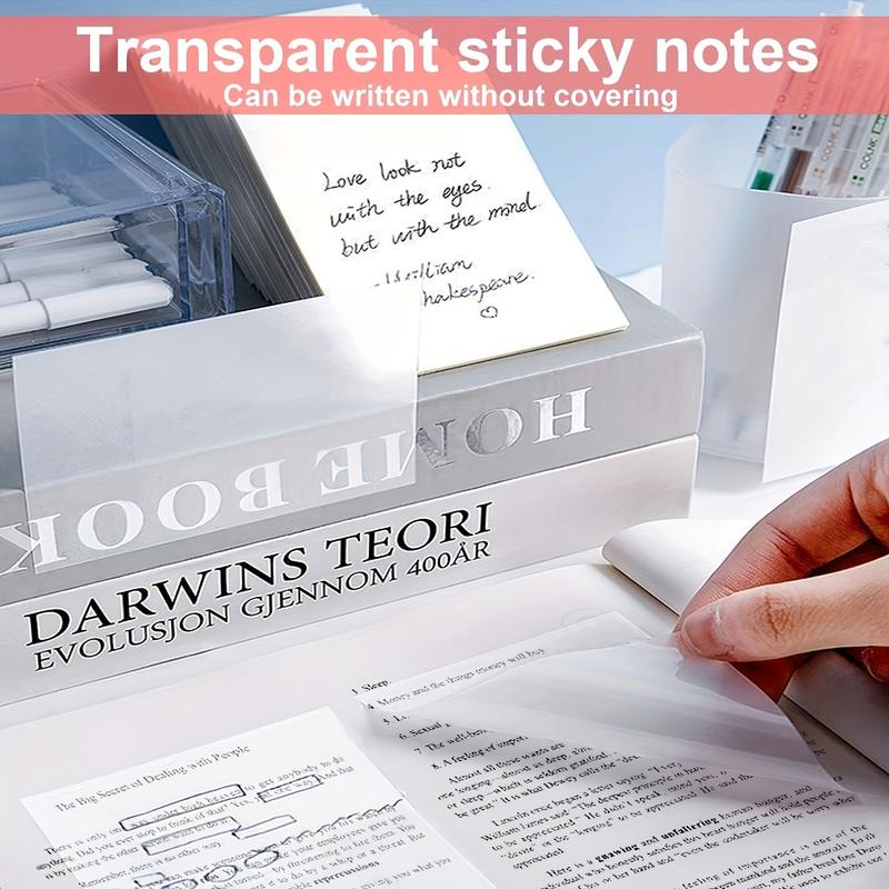 Transparent Sticky Notes Note Pad - 8pcs Set with 4 Sizes, Crystal Clear PET Self-Stick Notes for Reading, Studying & Office Annotation, Waterproof & Wrinkle-Free