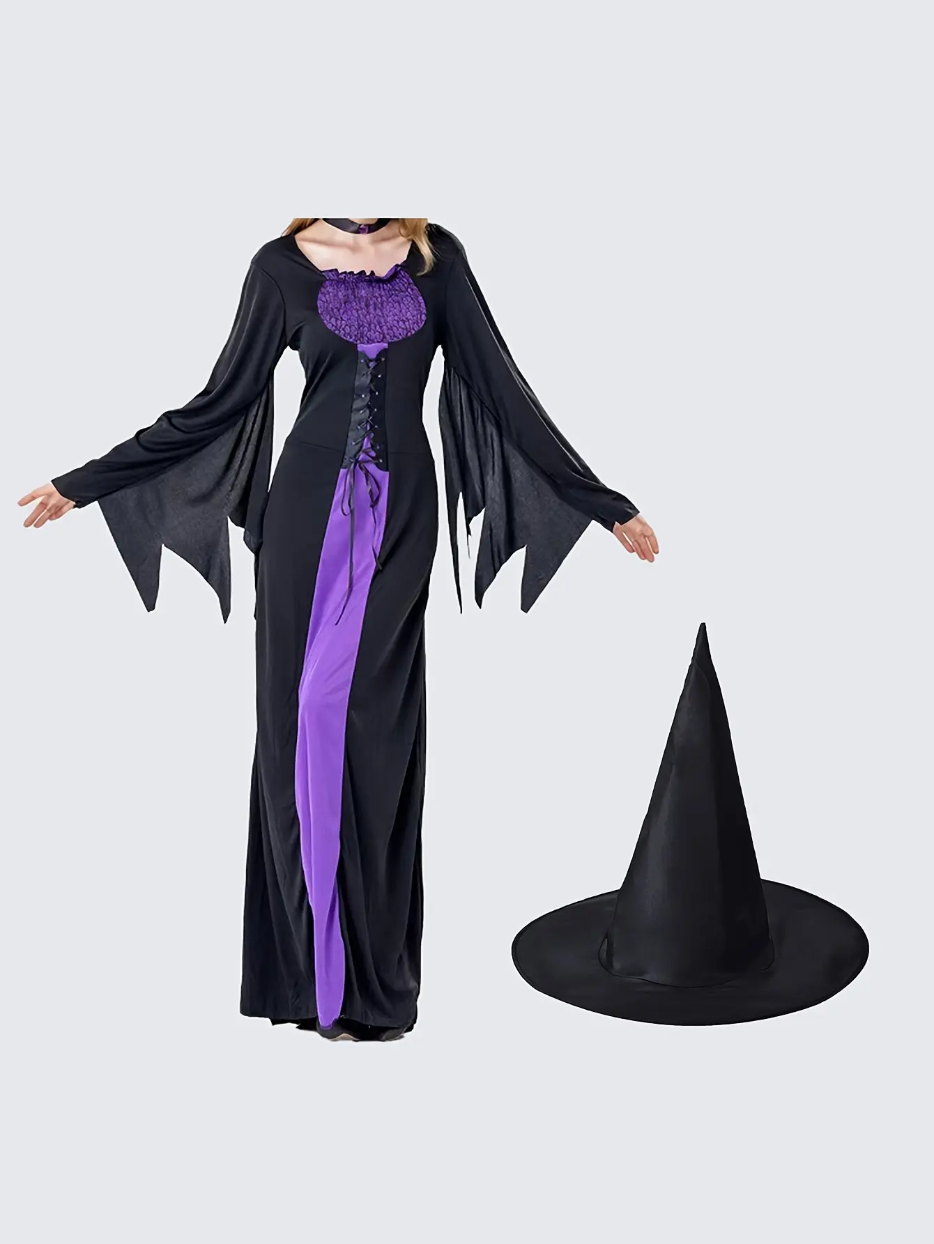 New Halloween Witch Costume, Adult Role-Play Purple Witch Long Dress Cosplay Performance Outfit