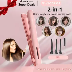 Two-in-one hair straightener and curling iron for bangs, ionic damage-free, compact and portable for dorm use, women's hair straightening flat iron