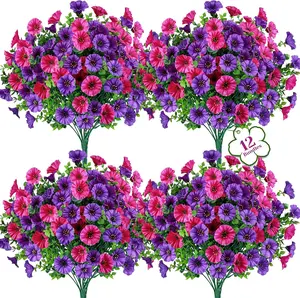 Der Rose 12 Bundles Artificial Petunias Flowers for Outdoors UV Resistant Spring Fake Morning Glory Flowers with Trumpet Blooms for Window Box Planter Filler Porch Patio Fence Decor