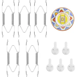 5 Pack Plate Hangers for Wall, Suitable for 6-8 inch Art Plate, Stainless Steel Invisible Heavy-Duty Wire Plate Holder with Wall Hooks, Display Hanger for Decorative Plates/Dishes/Platters(Silver)