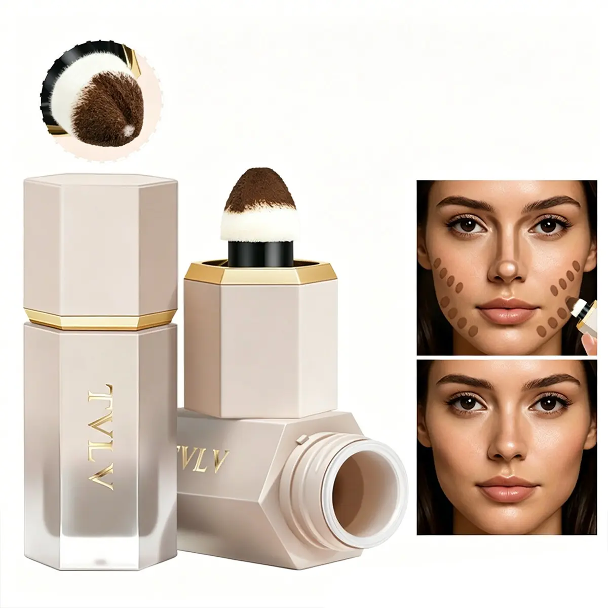 Tivl Liquid Contour Stick with Brush Head, Contouring Stick, Bronzer, Natural Matte Finish, Long-Lasting Lightweight Makeup, Facial Contouring Makeup, Ideal for Nose, Cheeks, Full Face, Bronzed Glow Up