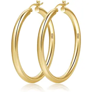 4mm Thick Gold Chunky Earrings Steling Silver Post Hoops Earrings For Women Hollow Tube Hoops Earrings Thick Gold Hoop Earrings Hypoallergenic Lightweight Gold Hoop Large Earrings 20/30/40/50/60MM