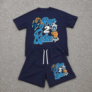 Men’s Summer 2 Piece Set, Steel Money Hiphop Street Style Letter Print Short Sleeve T Shirt and Drawstring Shorts Matching Outfit, Lightweight Breathable Casual Set for Travel, Streetwear, Beach, Vacation, and Daily Wear