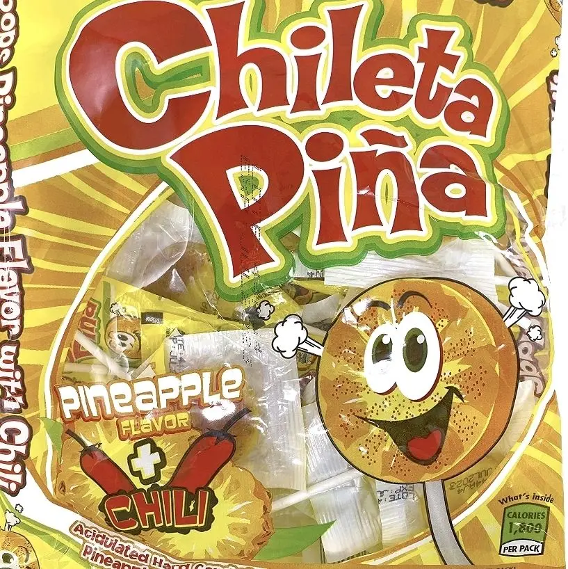 Ollie Wallie LLC Chileta Pina Paletas Sweet Snack Lollipops Pineapple Flavor with Chili Hard Candy 40 Pieces per Bag Spicy Treat