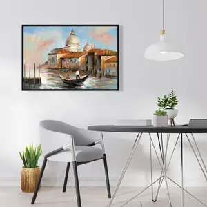 360 Stand Ready-to-Hang Framed Print - 24x36 in Artistic Gondola Water Artwork, Coastal Vibe European Figures Wall Home Decor for Living Room, Decoration