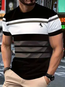 Men's Casual T-Shirt, Lightweight Polyester, All over Print, Slim-Fitting, Round Neck, Comfortable for All Seasons