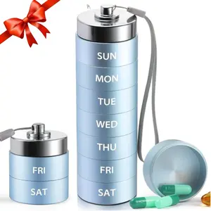 【Summer Travel】Metal Travel Pill Organizer, Portable 7-Day/4-Times Vitamin Organizer Waterproof Stackable, Enhanced Anti-Tipping Base Design  for Vitamin, Medicine, Supplement,Pills,Perfect Travel Pill Storage Organizer
