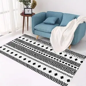 Geometric Pattern Crochet Rug, Non-slip Soft Floor Mat, Decorative Carpet for Home Living Room Bedroom, Vanity Decor Accessories